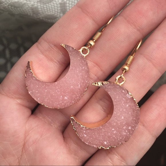Pink Crescent Moon Earrings - Picture 1 of 6